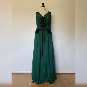 Green & Black Lace w/ Sequins Floor Length Gown